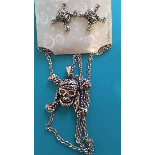 Ensemble Bijoux Fantaisies Collier Pendentif + Boucles D'oreille Disney Pirates Des Caraibes