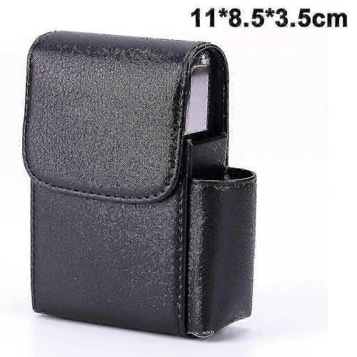 Boîte à cigarettes coulissante en cuir Pu Étui à cigarettes en acier inoxydable avec support de briquet et boucle de ceinture pour hommes et femmes unisexe