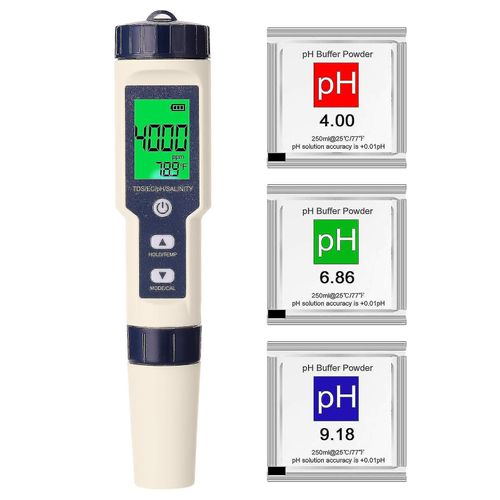 5 En 1 Compteur De Test Combiné Multi-Paramètres Professionnel Ph / Ec / Tds / Salinité / Thermomètre Numérique 