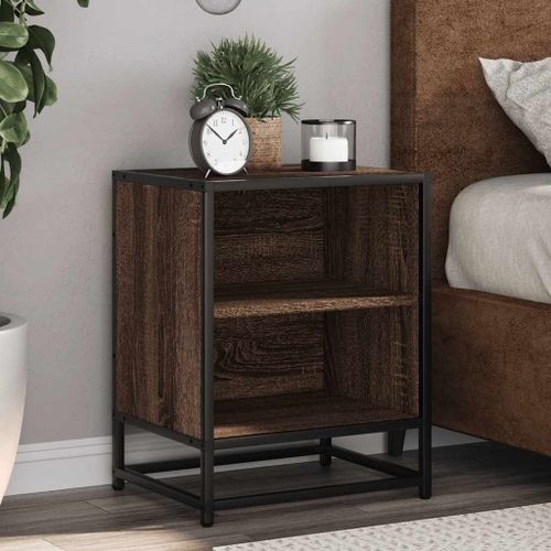 Vidaxl Table De Chevet Chêne Marron 40x31x50cm Bois D'ingénierie Métal