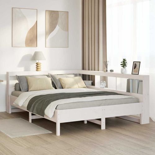 Vidaxl Lit Bibliothèque Sans Matelas Blanc 135x190 Cm Bois Pin Massif