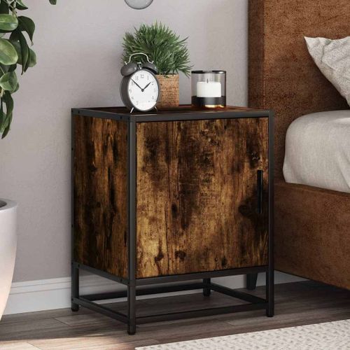 Vidaxl Tables De Chevet 2 Pcs Chêne Fumé Bois D'ingénierie Et Métal