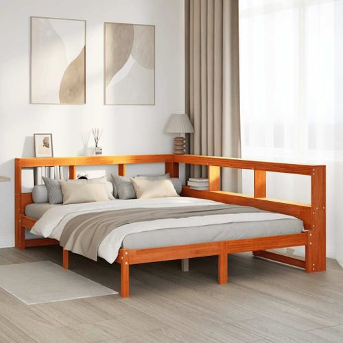 Vidaxl Lit Bibliothèque Sans Matelas Cire Marron 150x200 Cm Pin Massif