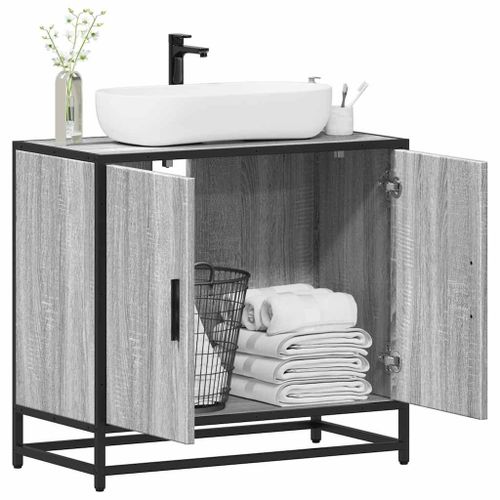 Vidaxl Armoire De Lavabo De Salle De Bain Sonoma Gris 65x33x60 Cm