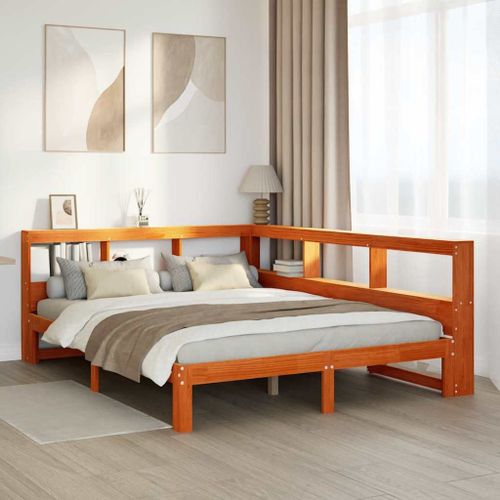 Vidaxl Lit Bibliothèque Sans Matelas Cire Marron 135x190 Cm Pin Massif