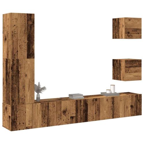 Vidaxl Ensemble De Meuble Tv Mural 5 Pcs Vieux Bois Bois D'ingénierie