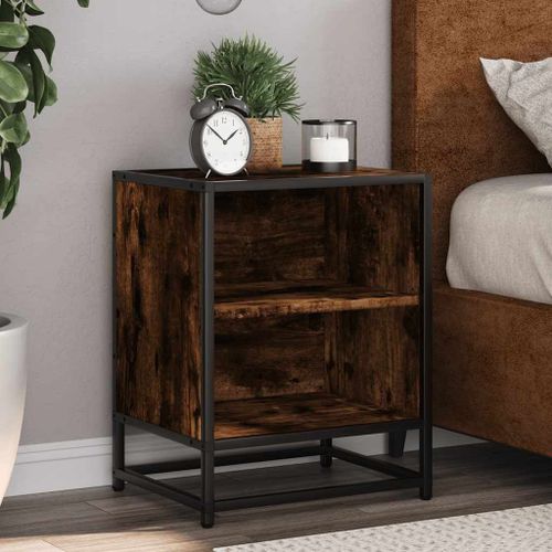 Vidaxl Table De Chevet Chêne Fumé 40x31x50 Cm Bois D'ingénierie Métal