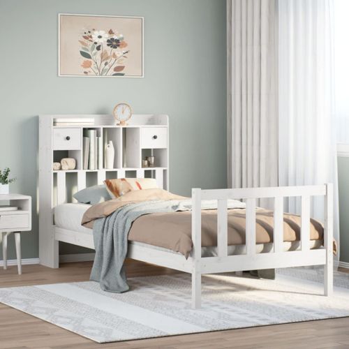 Vidaxl Lit Bibliothèque Sans Matelas Blanc 100x200 Cm Bois Pin Massif