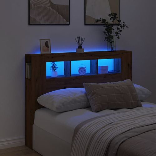Vidaxl Tête De Lit À Led Chêne Artisanal 140x18,5x103,5 Cm