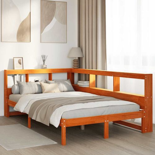 Vidaxl Lit Bibliothèque Sans Matelas Cire Marron 135x190 Cm Pin Massif