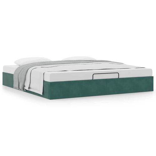 Vidaxl Cadre De Lit Ottoman Avec Matelas Vert Foncé 180x200 Cm Velours