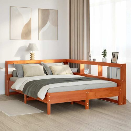 Vidaxl Lit Bibliothèque Sans Matelas Cire Marron 135x190 Cm Pin Massif