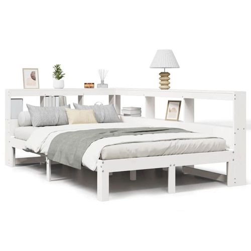 Vidaxl Lit Bibliothèque Sans Matelas Blanc 135x190 Cm Bois Pin Massif