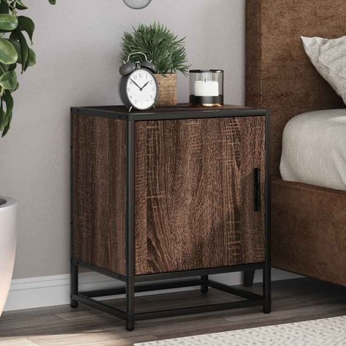 Vidaxl Table De Chevet Chêne Marron 40x31x50cm Bois D'ingénierie Métal