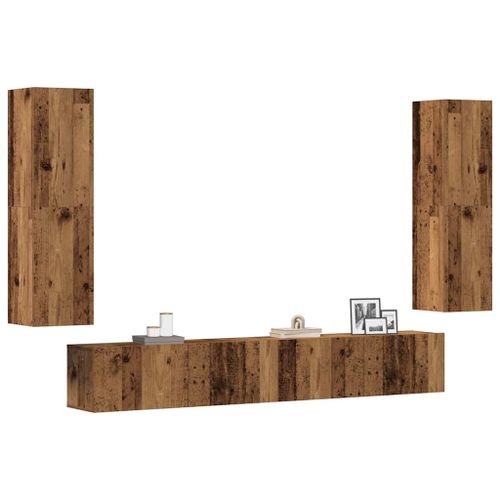 Vidaxl Meubles Tv Muraux 4 Pcs Vieux Bois Bois D'ingénierie
