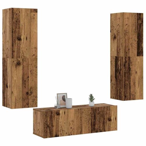 Vidaxl Meubles Tv Muraux 3 Pcs Vieux Bois Bois D'ingénierie