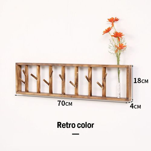 Manteau En Bois Massif Nordique Rétro T1 Avec Vase À Fleurs,Chapeau,Vêtements,Étagères Murales Pour Salon,Couloir,Meubles De Couloir - Type Style 3-C70x18
