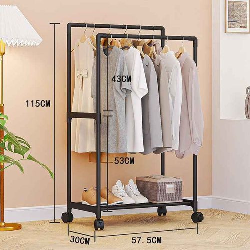 Étagères De Rangement Mobiles À Double Poteau T1 Pour Vêtements,Cintres Multifonctionnels,Support De Chambre À Coucher,Garde-Robe Avec Roues - Type 1 Layer Black