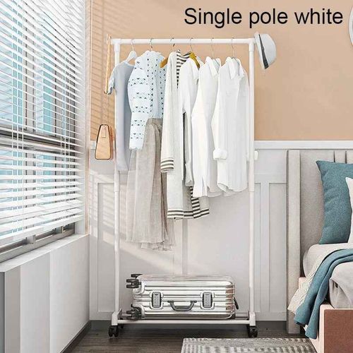 Double Étagère De Rangement Pour Vêtements T1 Avec Roues,Cintre Portable,Support Pour Chaussures,Chapeau,Manteau,Sol,Salon,Évaluation,Le Plus Récent - Type Single Rod White