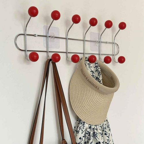 Porte-manteau mural pour hall d'entrée,sac à dos portable,casquette,écharpe,cintres de rangement pour vêtements de chambre,crochets T1 - Type Red-6 Hooks #B