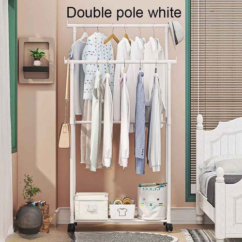 Cintre Portable Multifonctionnel T1 Double,Étagère de Chambre à Coucher avec Roue,Rangement de Vêtements,Manteau Mobile au Sol,Le Plus Récent - Type White A