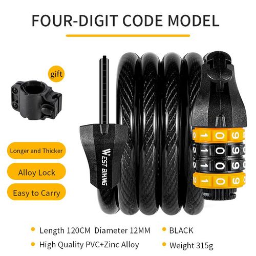 West Biking-Serrure Numérique Antivol Pour Vélo,Accessoire De Sécurité Pour Vtt,Vélo De Route,E-Bike,Moto,Câble Avec Mot De Passe - Type 4 Code 120cm