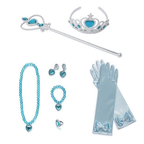 Accessoires De Costume De Cosplay De Fête D'halloween Pour Filles,Anna,Elsa,Tresse De Perruque,Couronne De Princesse,Gants,Baguette Magique,Collier,Ensemble De Bijoux #N