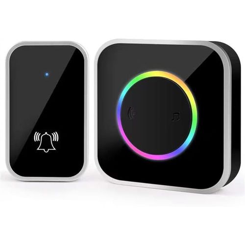Sonnette sans Fil, IP44 Exterieur Etanche Carillon 400 Mètres, 60 Mélodies et 4 Niveaux Volume, Kit de Carillon avec Récepteurs Enfichables, Voyant LED Coloré, pour Maison, au Bureau (Noir)