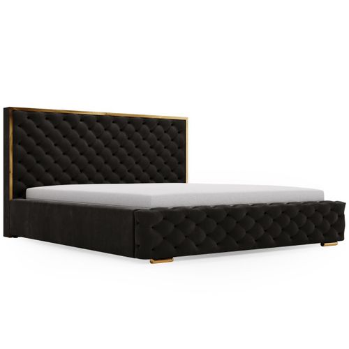 Lit Rembourré Avec Rangement Velours Noir 200x200