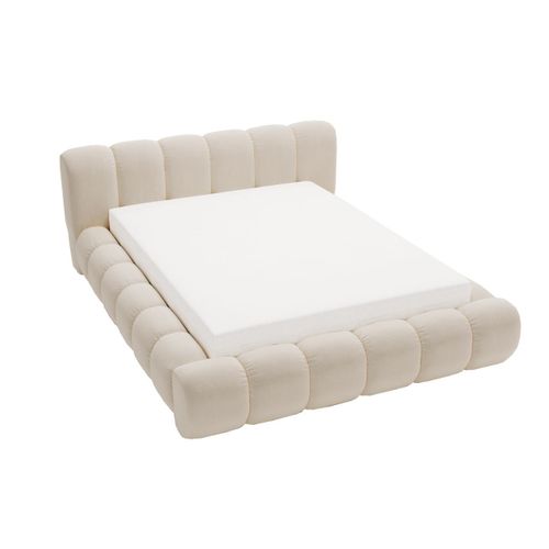 Lit Rembourré Avec Rangement Velours Beige 120x200