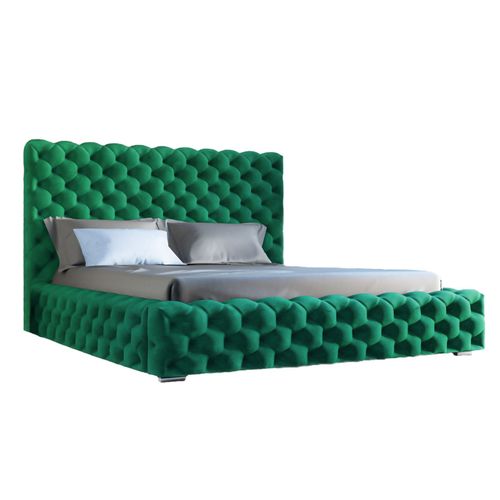 Lit Rembourré Avec Rangement Velours Vert 200x200