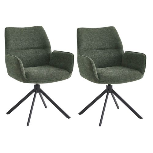 Lot De 2 Fauteuils De Table Pivotants Tissu Coloris Vert
