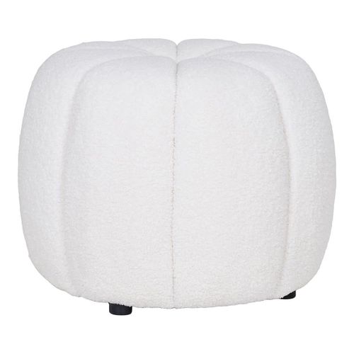 Pouf Rond En Tissu Bouclé Blanc Pieds Mdf