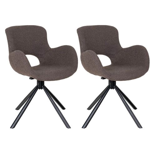 Lot De 2 Fauteuils De Table Tissu Bouclé Taupe Pied Pivotant Métal No
