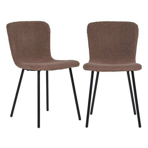 Lot De 2 Chaises Tissu Bouclé Marron Pieds Métal Noir
