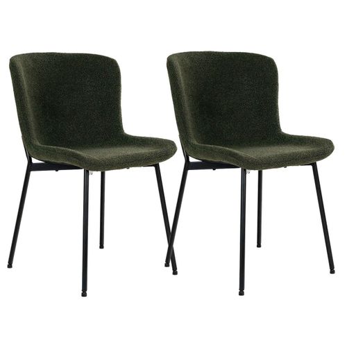 Lot De 2 Chaises Tissu Bouclé Vert Foncé Pieds Métal Noir