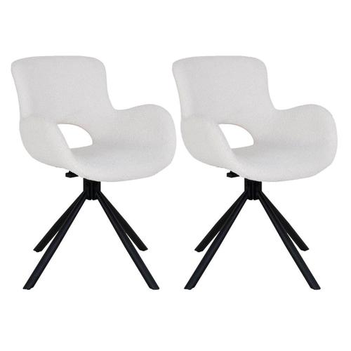 Lot De 2 Fauteuils De Table Tissu Bouclé Blanc Pied Pivotant Métal No