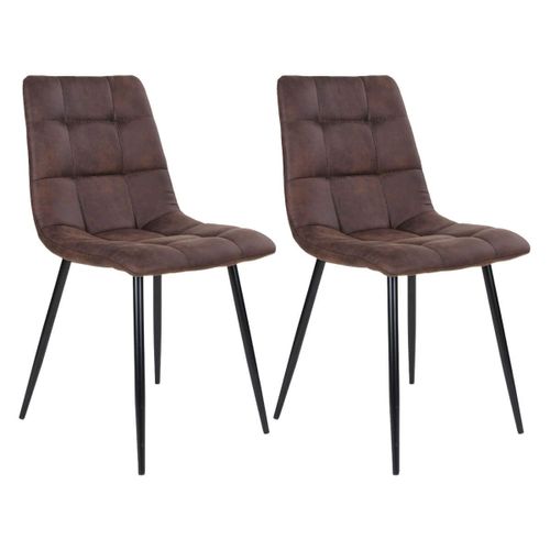 Lot De 2 Chaises Tissu Marron Foncé Et Piétement Acier
