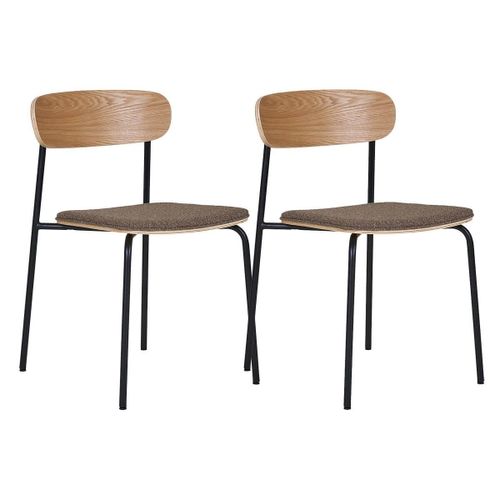 Lot De 2 Chaises Dossier En Frêne Assise Tissu Pieds Métal Noir