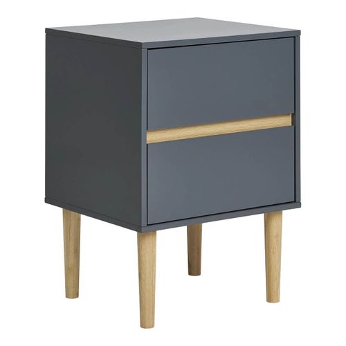 Chevet 2 Tiroirs En Mdf Gris Foncé Et Bois Naturel