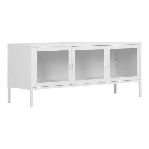 Meuble Tv 3 Portes Verre Et Acier Blanc