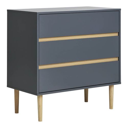 Commode 3 Tiroirs En Mdf Gris Foncé Et Bois Naturel