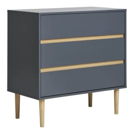 Commode 3 Tiroirs En Mdf Gris Foncé Et Bois Naturel