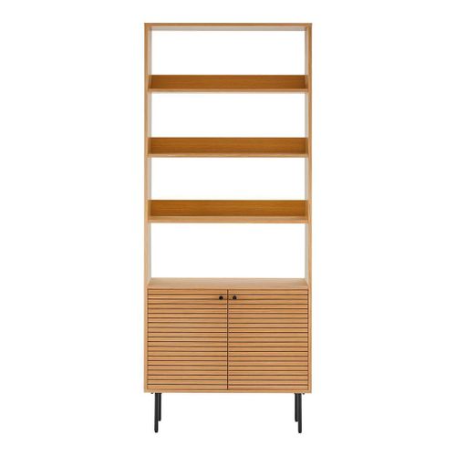 Etagère 4 Niveaux Et 2 Portes Effet Tasseaux Teinté Chêne Clair