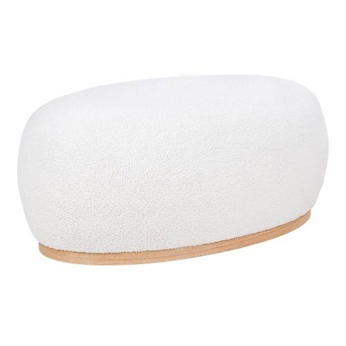 Pouf Ovale En Tissu Bouclé Blanc Socle En Mdf