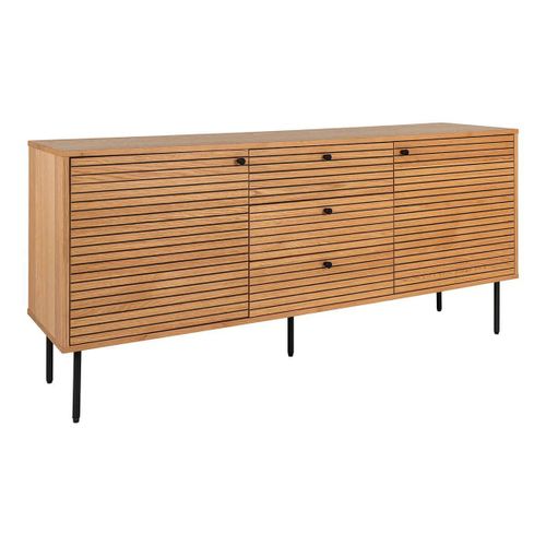 Buffet 3 Tiroirs 2 Portes Effet Tasseaux Teinté Chêne Clair