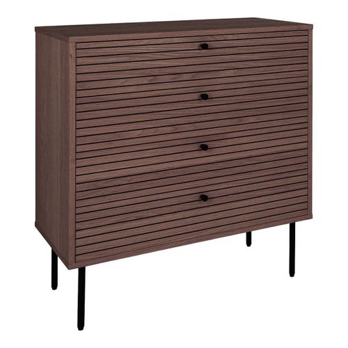 Commode 4 Tiroirs Effet Tasseaux Teinté Chêne Foncé
