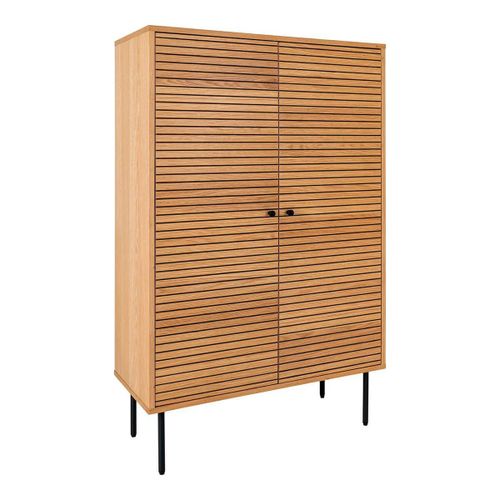 Buffet Haut 2 Portes Effet Tasseaux Teinté Chêne Clair