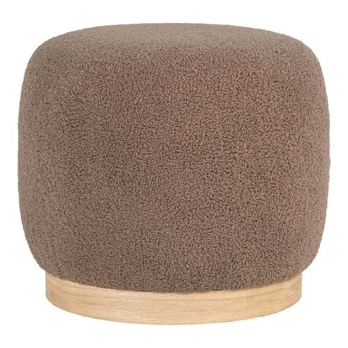 Pouf En Tissu Bouclé Marron Socle Bois Mdf