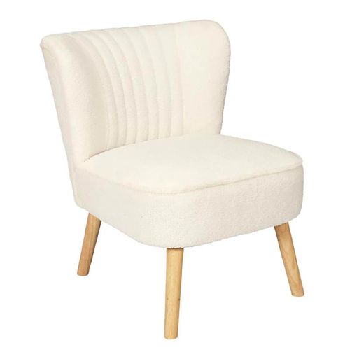 Fauteuil En Tissu Bouclettes Blanc Pieds Bois Naturel